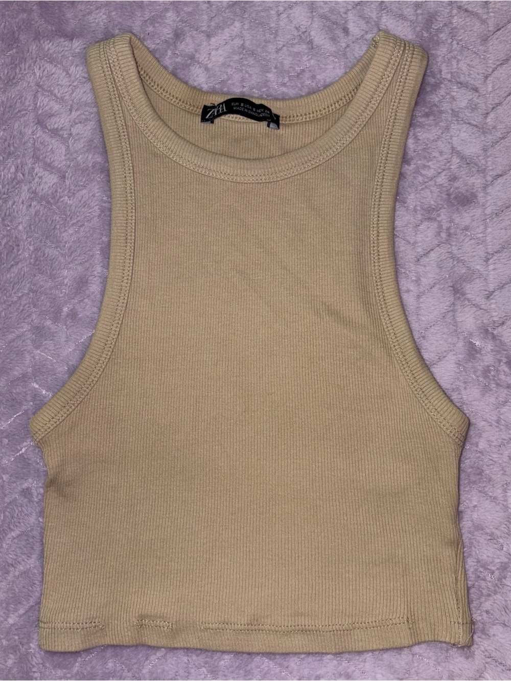 Zara Ribbed Crop Tank Top in Beige